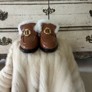 Larroudé White Fur Trim Loafers